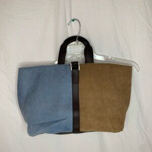 vintage Estée Lauder tote blue/tan color block suede  NWOT